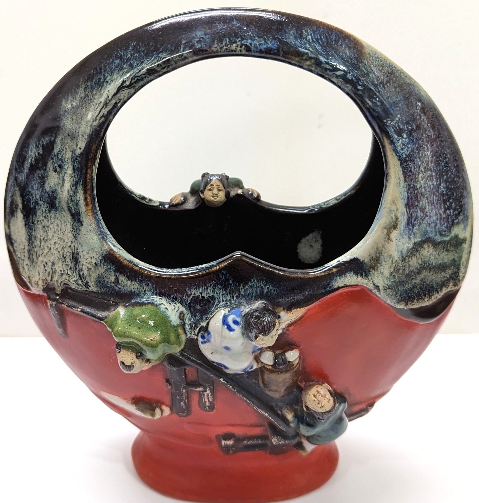 19/20th C Round Vase w/Four Children