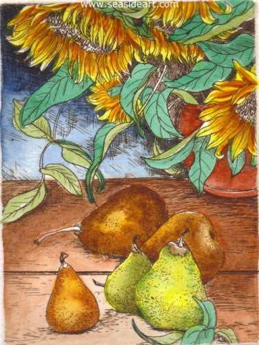 Sunflowers & Pears by Carolyn A. Cohen - Seaside Art Gallery