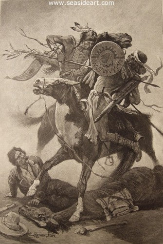 Thrust His Lance Through His Body & Rode Him Down by Frederic Sackrider Remington - Seaside Art Gallery