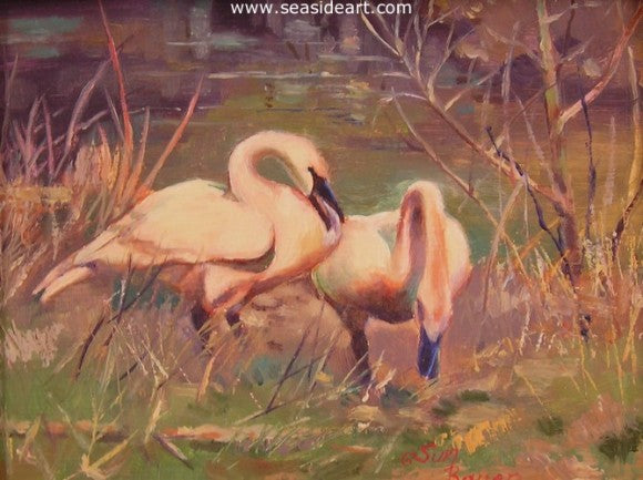 Two Swans by Sun Bauer - Seaside Art Gallery