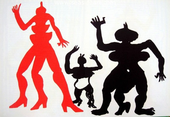 Two Black & One Red Figure Dancing by Alexander Calder - Seaside Art Gallery