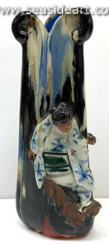 19th/20th C Japanese Sumida Gawa-Small Vase with Three Curls on Rim