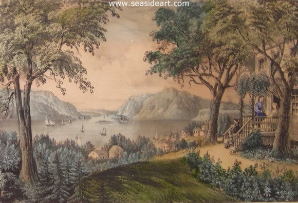 View On The Hudson River by Currier & Ives - Seaside Art Gallery