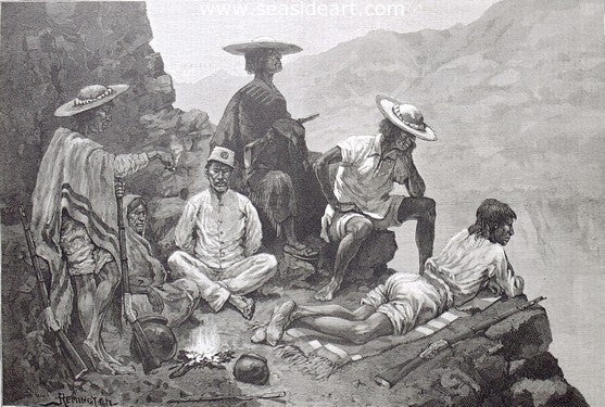 Yaqui Indian Refugees With Captive Mexican Soldier by Frederic Sackrider Remington - Seaside Art Gallery