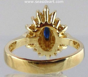 Sapphire & Diamond Cocktail Ring 14kt Yellow Gold by Jewelry - Seaside Art Gallery