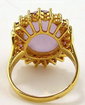 Jadeite, Amethyst & Diamond Ring 14kt Yellow Gold by Jewelry - Seaside Art Gallery