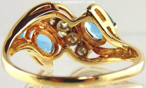 Blue Topaz & Diamonds Ring 14kt Two tone Gold by Jewelry - Seaside Art Gallery