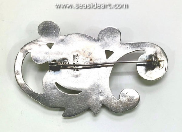 Vintage Mexican Silver Brooch with Turquoise Beads - Seaside