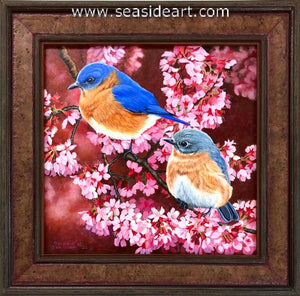 Bluebirds in Bower of Cherry Blossoms
