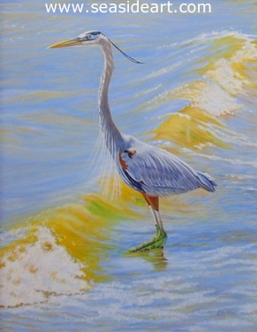 Breaking Wave (Great Blue Heron) by Beverly Abbott - Seaside Art Gallery