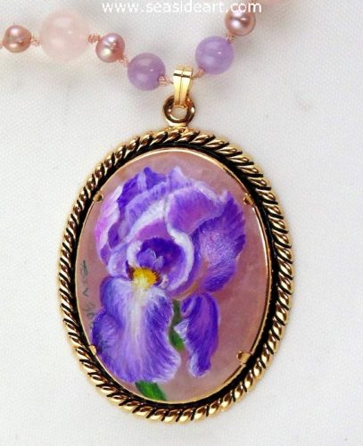 A Pink Quartz Pendant With Iris by Jewelry - Seaside Art Gallery