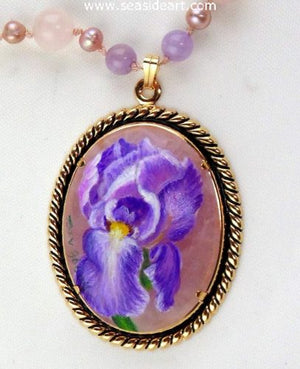 A Pink Quartz Pendant With Iris by Jewelry - Seaside Art Gallery