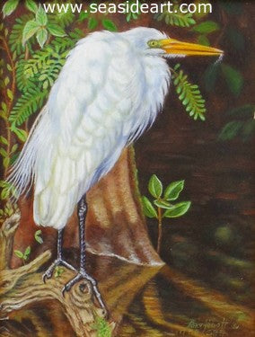 Egret in Cypress Swamp by Beverly Abbott - Seaside Art Gallery
