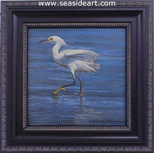 Fancy Footwork (Snowy Egret) by Rebecca Latham - Seaside Art Gallery