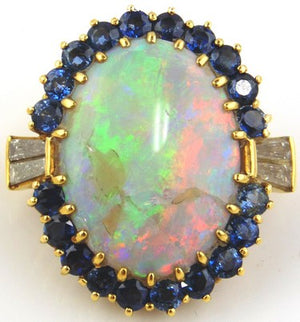 Opal, Sapphire & Diamond Ladies Pendant 18kt Yellow Gold by Jewelry - Seaside Art Gallery