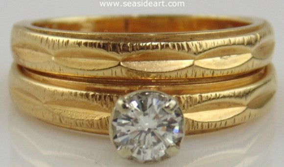 Diamond Wedding Set 14kt Two Tone Gold - Size (5 1/2) by Jewelry - Seaside Art Gallery