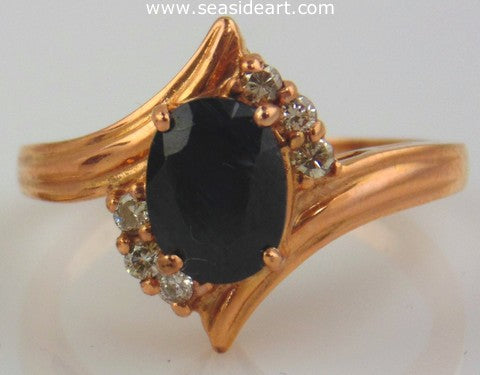 Sapphire & Diamond Ring 14kt Rose Gold by Jewelry - Seaside Art Gallery