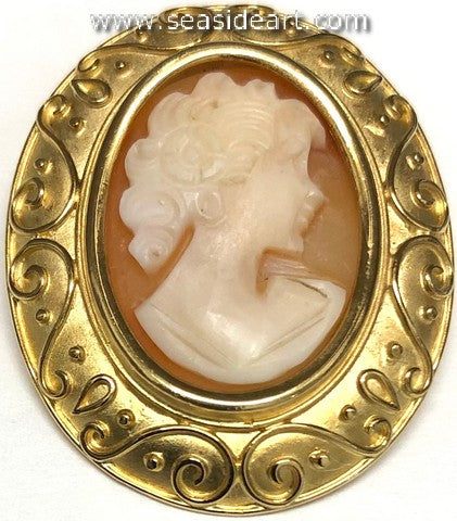 18K Two-tone Gold Shell Cameo Brooch