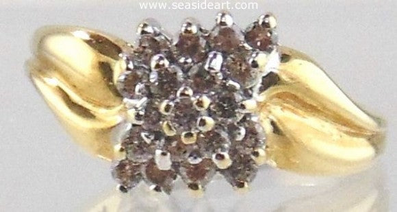 Diamond Cluster Ring 10kt Yellow Gold by Jewelry - Seaside Art Gallery