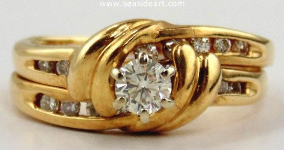 Diamond Wedding Ring Set 14kt Two Tone Gold by Jewelry - Seaside Art Gallery