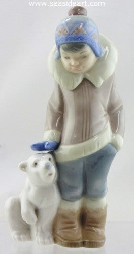 Boy With A Polar Bear Cub by Lladro - Seaside Art Gallery