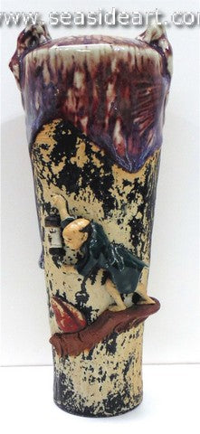 19/20th C Japanese Sumida Gawa-Vase With A Man Holding Lantern