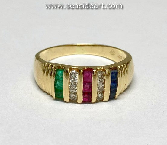 Emerald, Ruby, Sapphire and Diamond-14K Yellow Gold Lady's Ring
