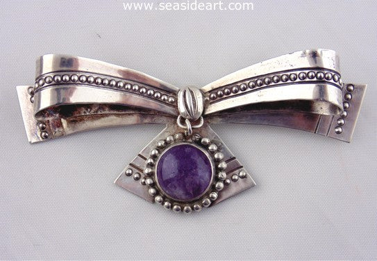 William Spratling Sterling Silver & Amethyst Bow Pin