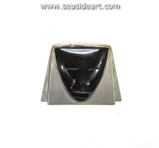 Fred Davis - Vintage Mexican Silver Brooch with Onyx Face