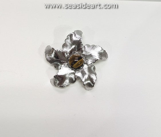 Sassen - Floral Sterling Silver Brooch with Tiger's Eye