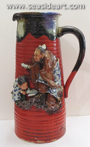 19th/20th C Japanese Sumida Gawa-Pitcher with Teacher & Young Student