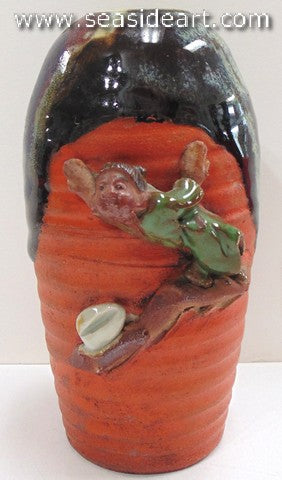 19/20th C Japanese Sumida Gawa-Small Vase with Man