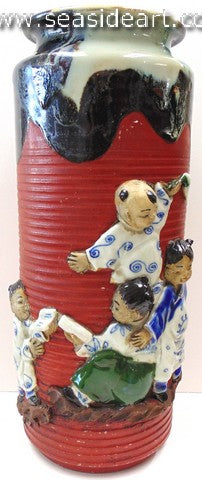 19th/20th C Japanese Sumida Gawa-Vase With Four Children Playing