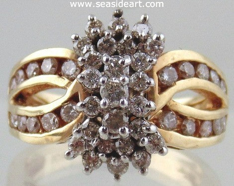 Diamond Cluster Dinner Ring 10 kt Two-tone Gold by Jewelry - Seaside Art Gallery