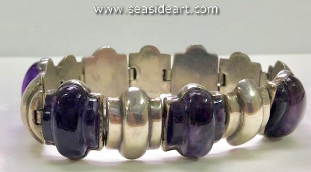 Vintage Mexican Sterling Silver and Amethyst Link Bracelet