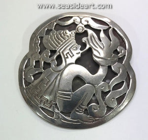 Vintage Mexican Silver Pin with Aztec Design