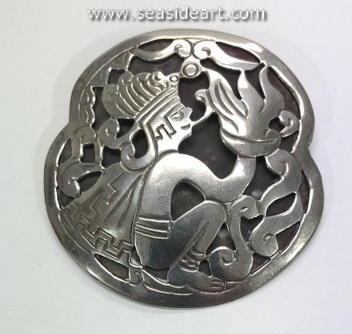 Vintage Mexican Silver Pin with Aztec Design - Seaside Art Gallery