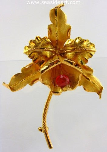 Orange Sapphire Brooch 18kt Yellow Gold by Jewelry - Seaside Art Gallery