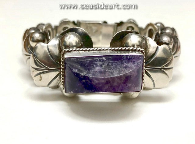 Vintage Mexican Silver and Amethyst Link Bracelet