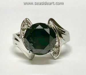 14KT White Gold Ring with Natural Black Diamond