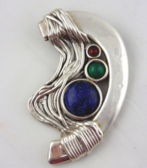 Bat Ami Sterling Silver Brooch with Round Gemstones-Made in Israel