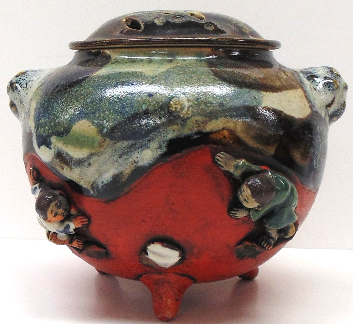 19/20TH C Japanese Sumida Gawa Incense Burner with Lid