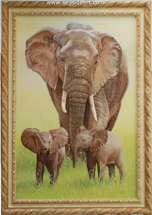 Mother & Twins-Elephants by Beverly Abbott - Seaside Art Gallery
