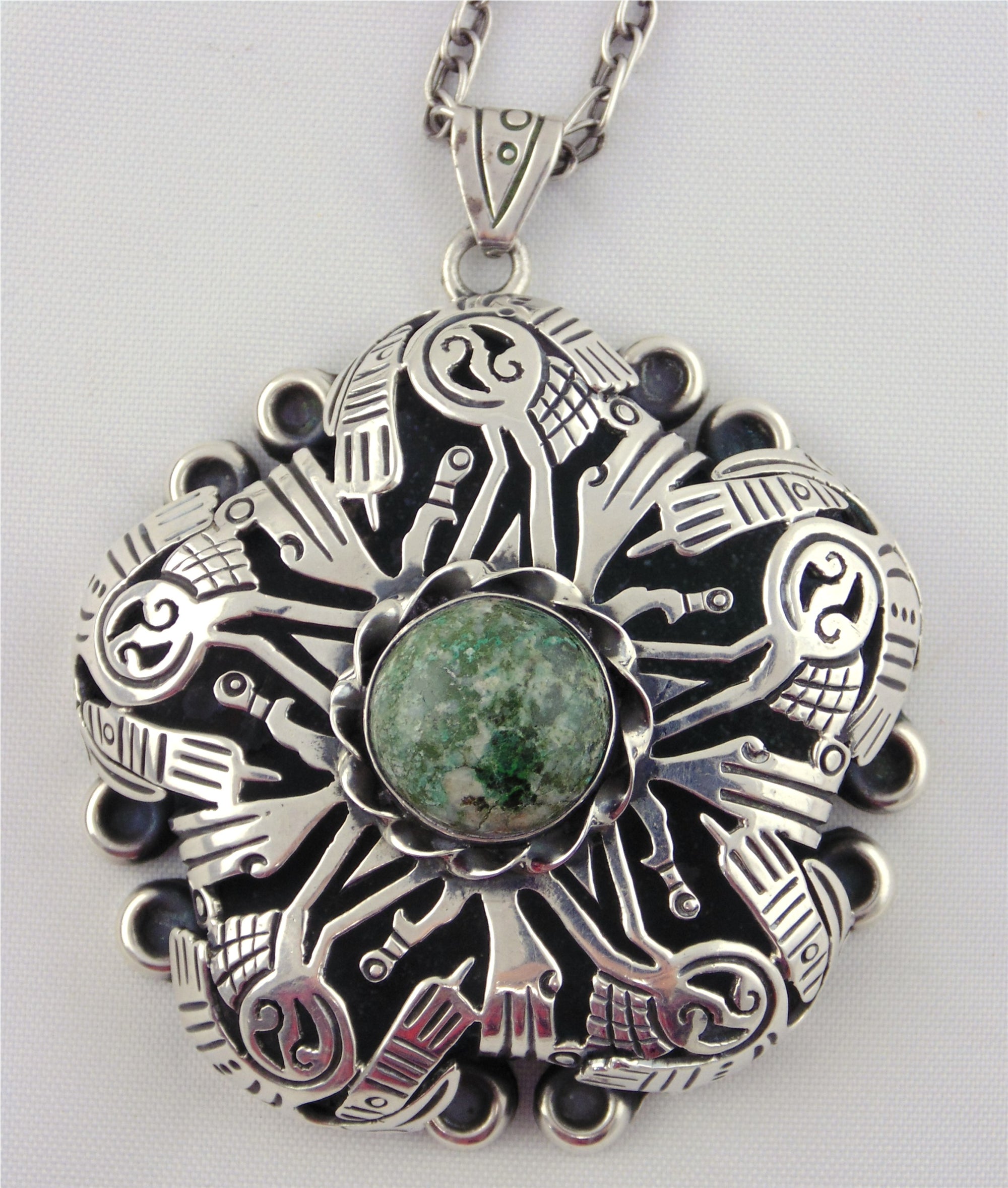 Los Ballesteros Sterling Silver Necklace with Natural Green Turquoise