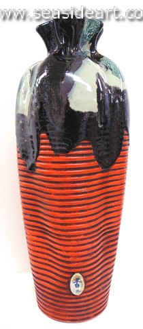 19th/20th C Japanese Sumida Gawa-Pinched Neck Vase with Two Women