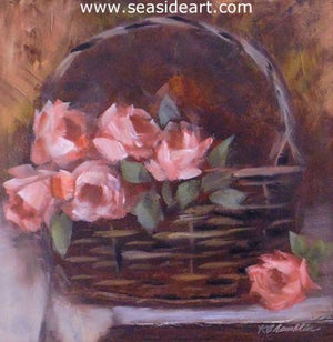 Pink Roses in Basket by Karen Chamblin - Seaside Art Gallery