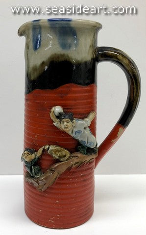19/20TH C Japanese Sumida Gawa Pitcher With Two Young Boys