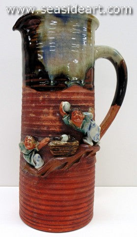 19/20th C Japanese Sumida Gawa Pitcher With Two Men