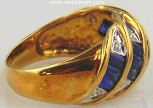 Sapphire & Diamond Ring 18kt Yellow Gold by Jewelry - Seaside Art Gallery