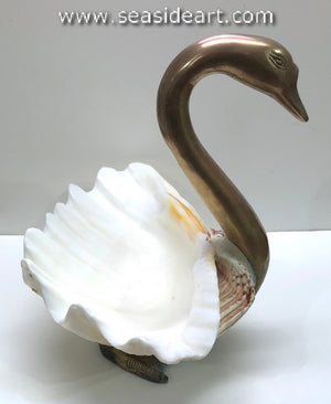 Vintage Bronze Swan Sculpture with Lg Clamshell